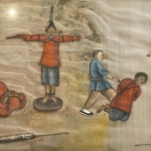 Dipinto antico cinese su carta di riso e guazzo del XIX secolo - serie sulla pena di morte