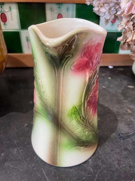 Antique French Barbotine Jug – Saint Clement Floral Majolica