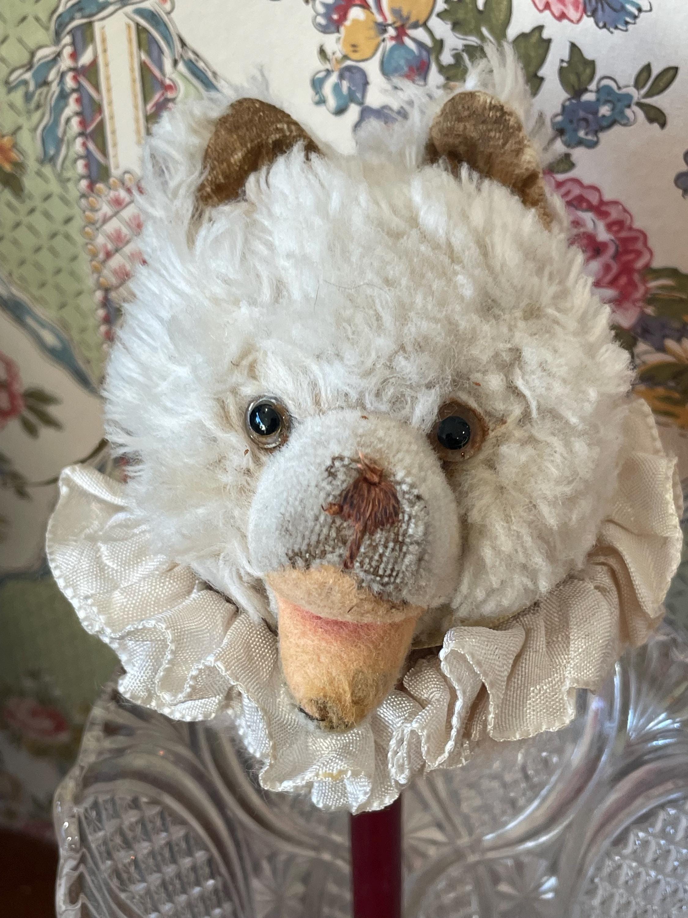 Antique German Clown Open Mouthed Teddy Bear Head on Stick