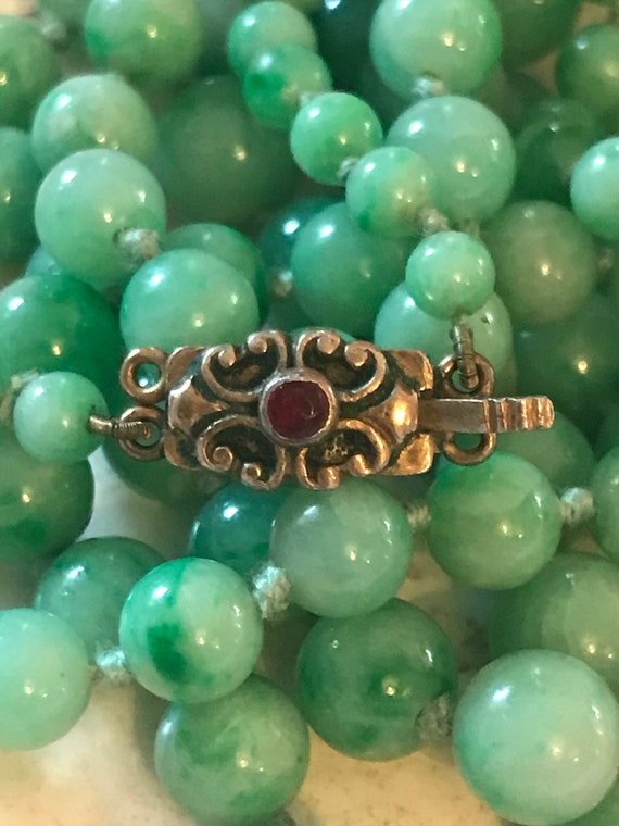 Vintage Green Jade Bead Necklace - 1930s - 60g