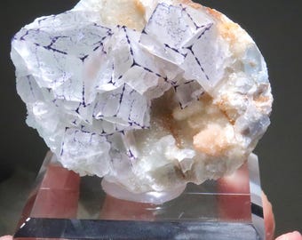 Porcelain Purple green bicolor Fluorite Raw Mineral Specimen with QR Code Formations from Guizhou, China