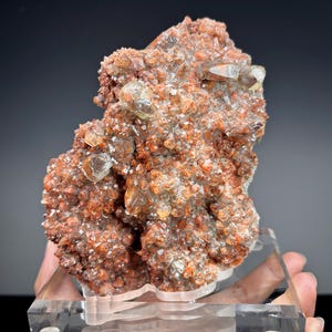 5.5" hematite diamond Calcite with pyrite inclusion on customized Base from Tonglushan Mine, Daye Co., Huangshi, Hubei, China