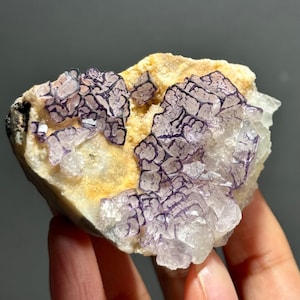 QR Code Fluorite from Qinglong, Guizhou, China / cubic purple unique formation natural crystal phantom window bi color mineral specimen