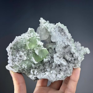 Green Cubic Fluorite with calcite from Xianghualing Mine, Linwu Co., Chenzhou, Hunan, China / Raw Mineral
