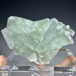 Green Cubic Flourite with calcite from Chenzhou, Hunan, China / Miniature Raw Mineral