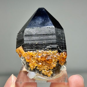 Spessartine Garnet on Smoky Quartz from Fujian, China / Raw Mineral Specimen