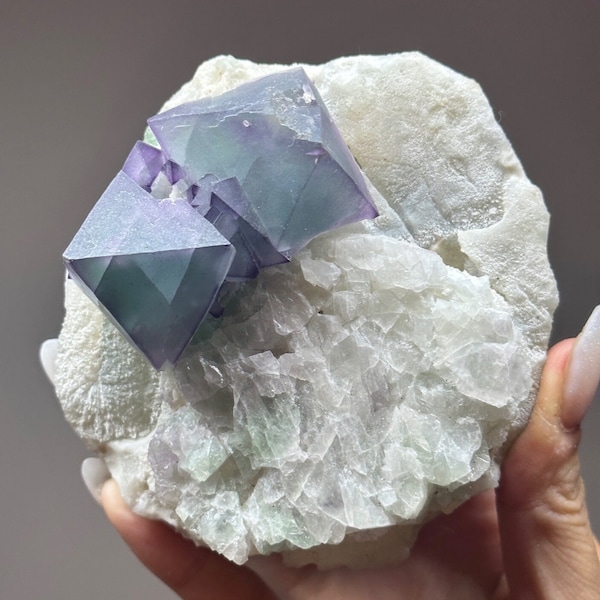 Purple Blue Octahedral Fluorite from De’an / Raw Mineral Specimen Geode Rock