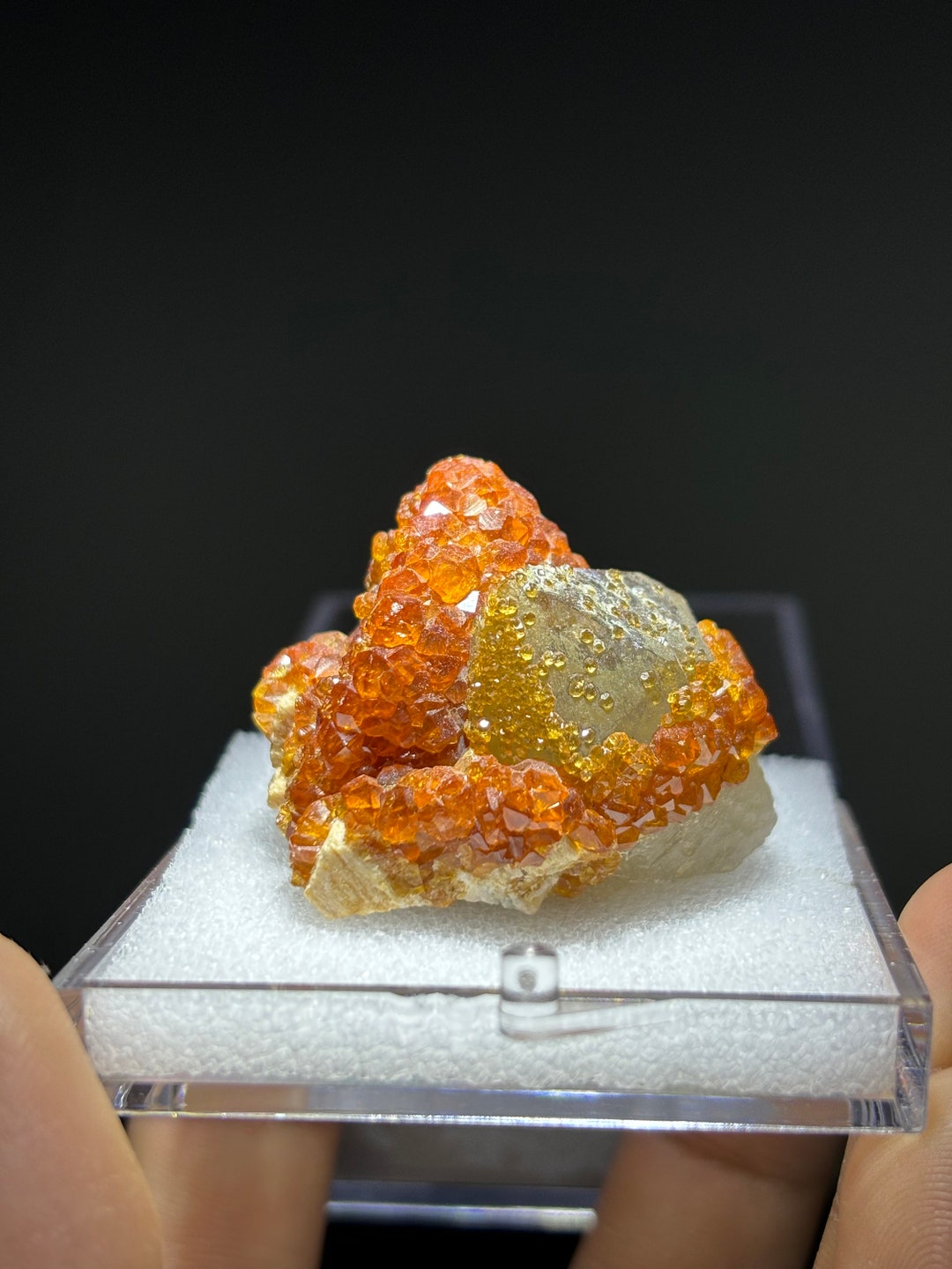 Spessartine Garnet on Smoky Quartz from Fujian, China / Raw Mineral Specimen