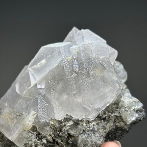 Clear Colorless Fluorite Octahedron With Calcite/ Raw Stone Fine ...