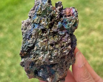 164 g de estibina pseudomorfa de cuarzo de Guizhou, China, con recubrimiento iridiscente / muestra mineral, roca cristalina en bruto / energía curativa de los cristales