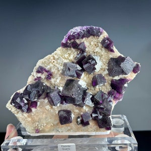 7.5" statement Purple cubic Phantom Fluorite on quartz matrix from Jingbian Cu-Au deposit, Zongyang County, Tongling, Anhui, China