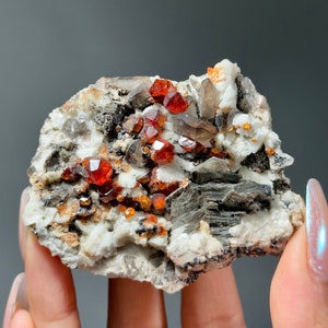 Spessartine Garnet on Smoky Quartz from Fujian, China / Raw Mineral Specimen