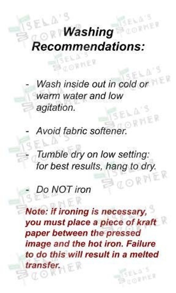 Heat Transfer Washing Instructions White Toner Heat Etsy