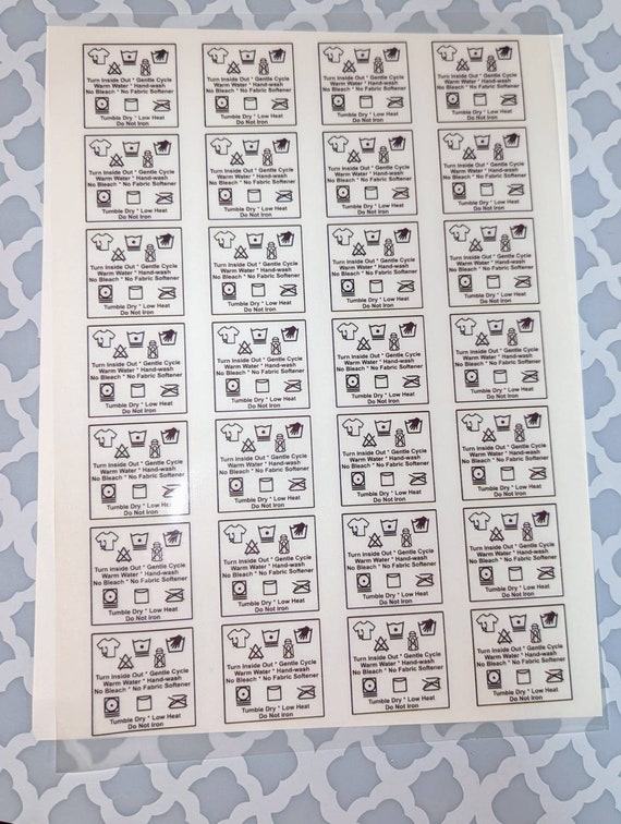 Iron-On Heat Transfer Labels/Tags - clothing labels -inside clothing -Washing Recommendations - tagless - Neck Tags