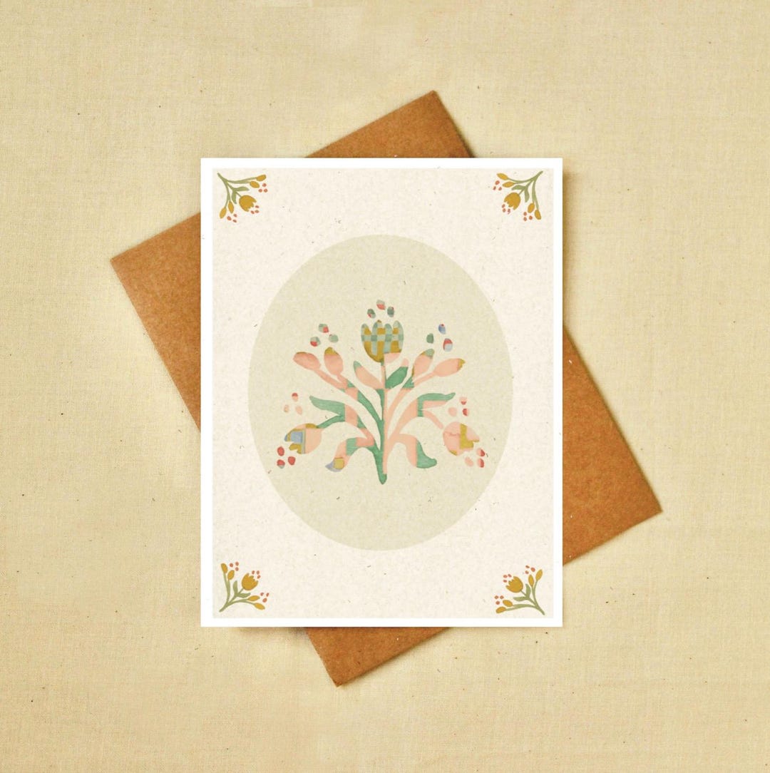 Spring Stationery Card | Hand-painted Watercolor Folk Floral Design - Etsy