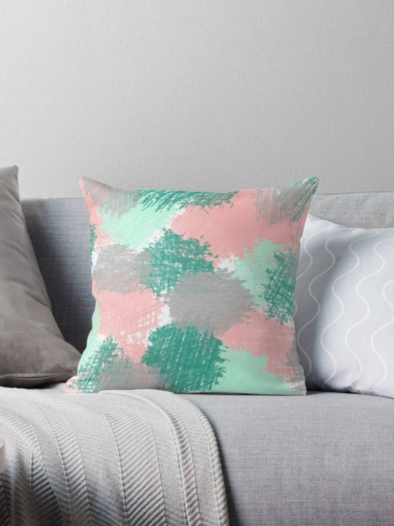 Abstract Paint Stroke Throw Pillow Geometric Throw Pillow Cover Mint and