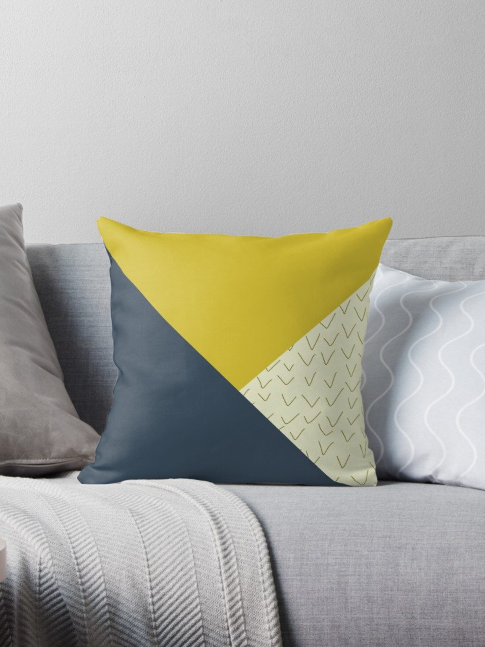 Geometric Throw Pillow Navy and Mustard - Etsy