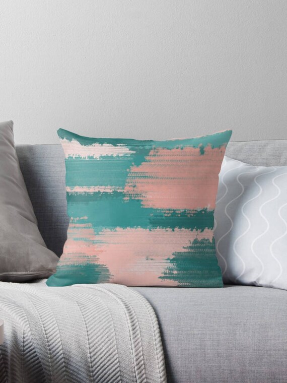Abstract Paint Throw Pillow Cover Teal teal throw pillows aqua gray turquoise