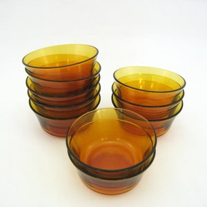 10 Schalen aus gehärtetem Glas in Bernsteingelb - Duralex France - Vintage 70er Jahre