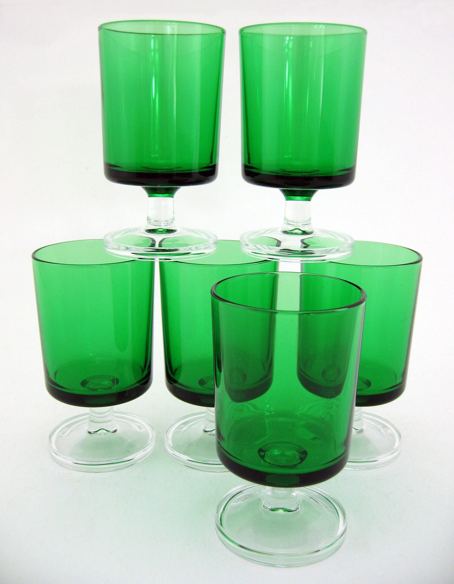6 Verres à Pied Couleur Vert Émeraude - Cavalier Luminarc Arcoroc France Vintage Années 70