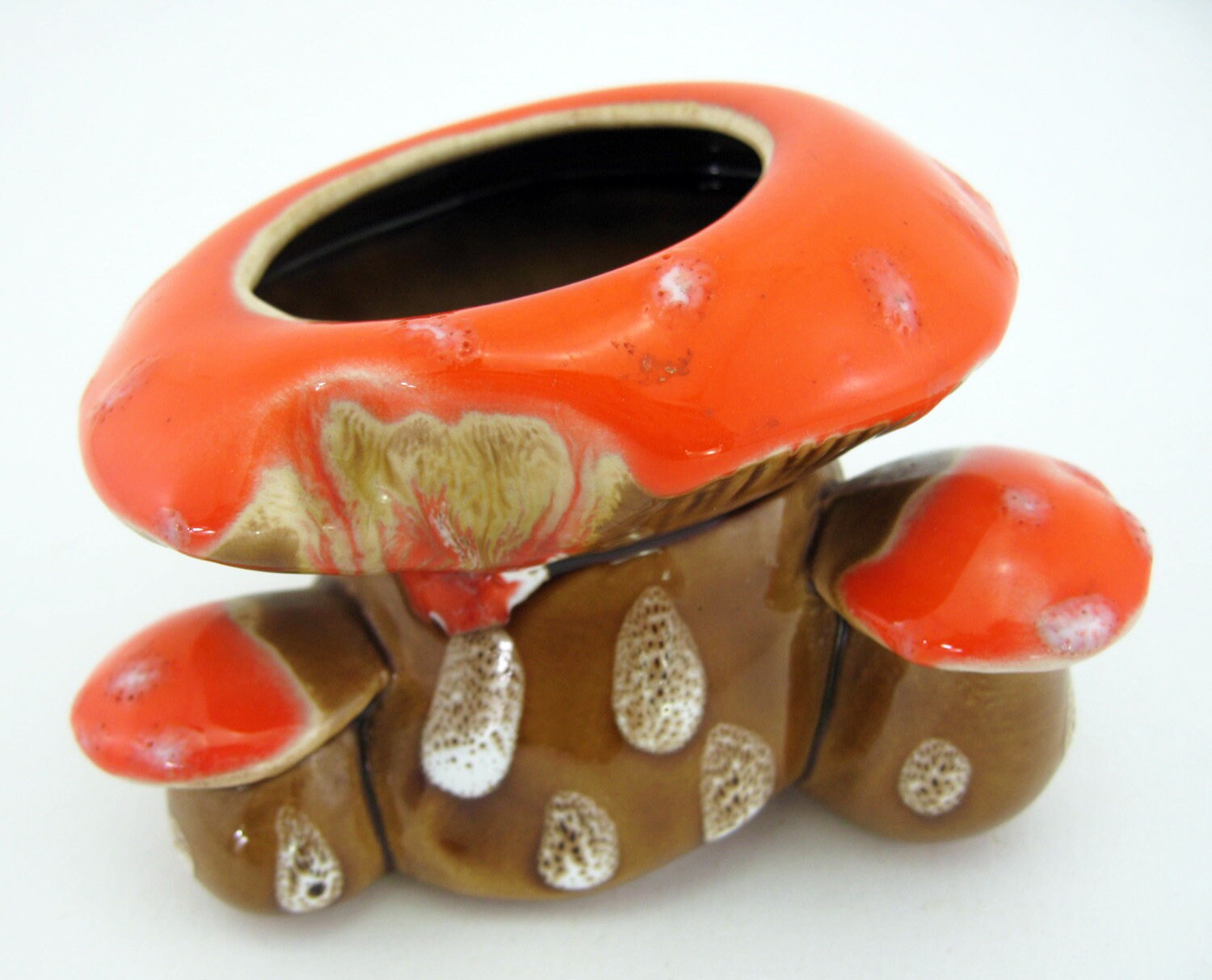 Petit Pot en Céramique Orange et Marron - Forme Champignon Vallauris France Vintage Années 70