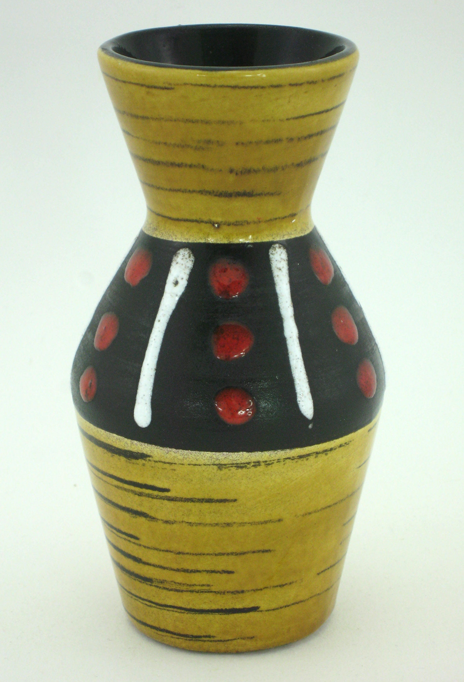 Vase en Céramique Émaillée Coloris Marron Noir et Rouge - Scheurich Keramik West Germany Pottery Vin