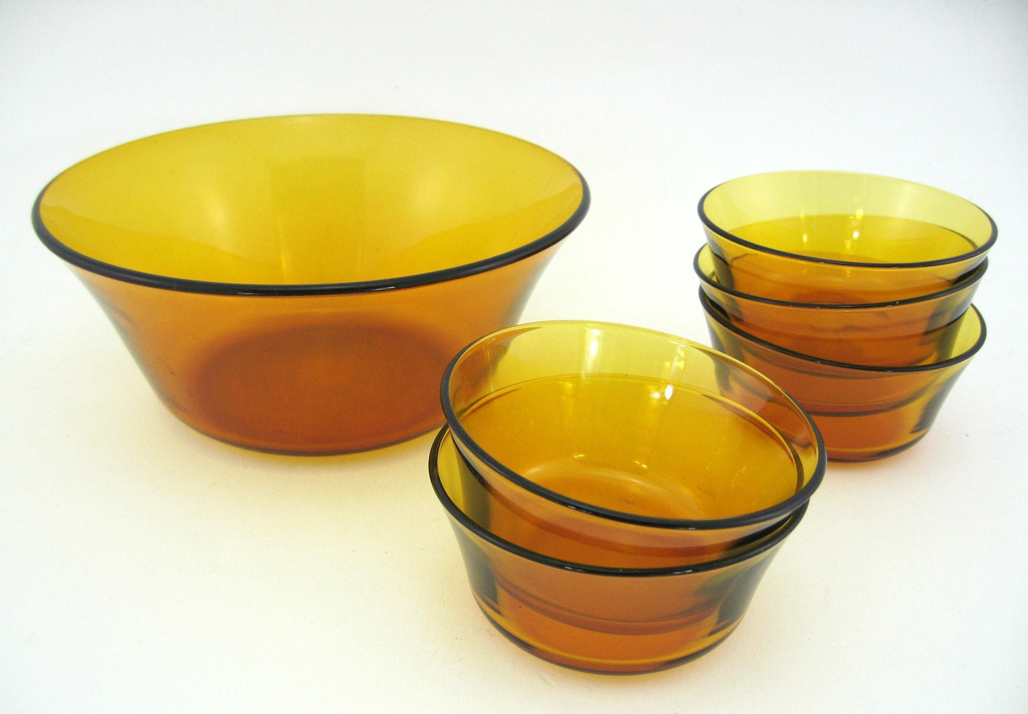 Service à Dessert en Verre Jaune Ambré - Duralex France Vintage Années 70