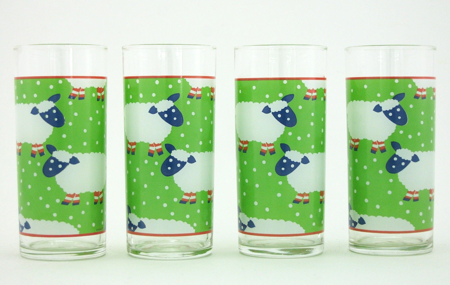 4 Verres à Limonade - Décor Moutons Made in France Vintage Années 80