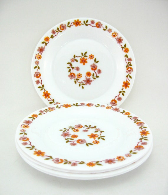 Lot 92 De 6 Petites Assiettes Arcopal Vintage France D 18,5 Cm Fleurs Oranges Imgx1200 1197