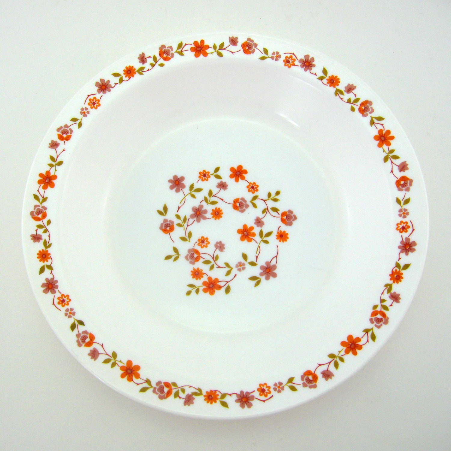 Plat de Service en Opale et Verre Trempé - Décor Petites Fleurs Orange Rose Scania Arcopal France Vi