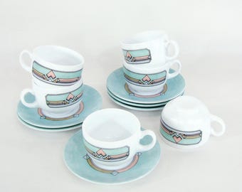 6 Tasses à Café Veronica Myosotis Arcopal vintage coffee cups