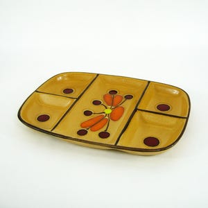 Glazed ceramic aperitif server - orange floral decoration - St Clément France - vintage 70s