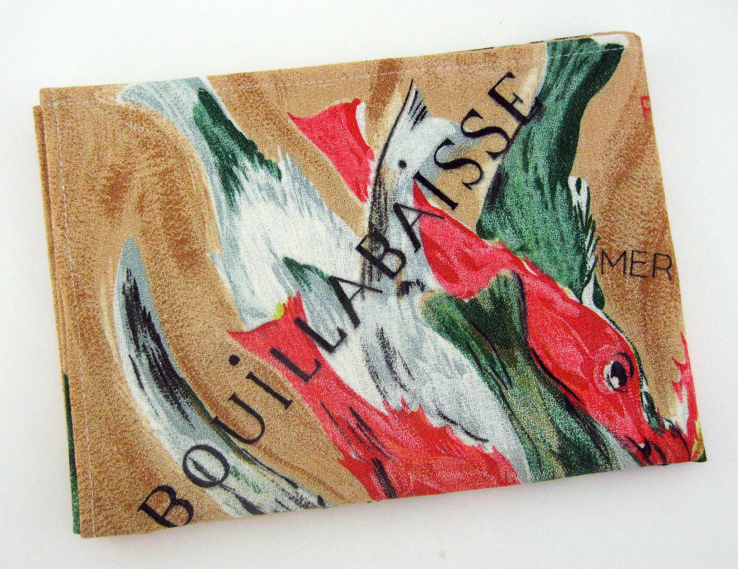 Torchon de Cuisine en Coton Mercerisé - Recette Bouillabaisse Made in France -Vintage Années 60