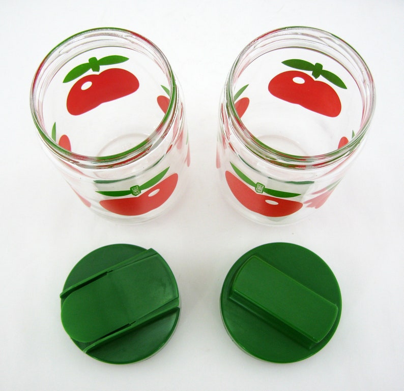 2 Transparent Glass Jars Red Apple Decor Henkel Hermeverre Etsy