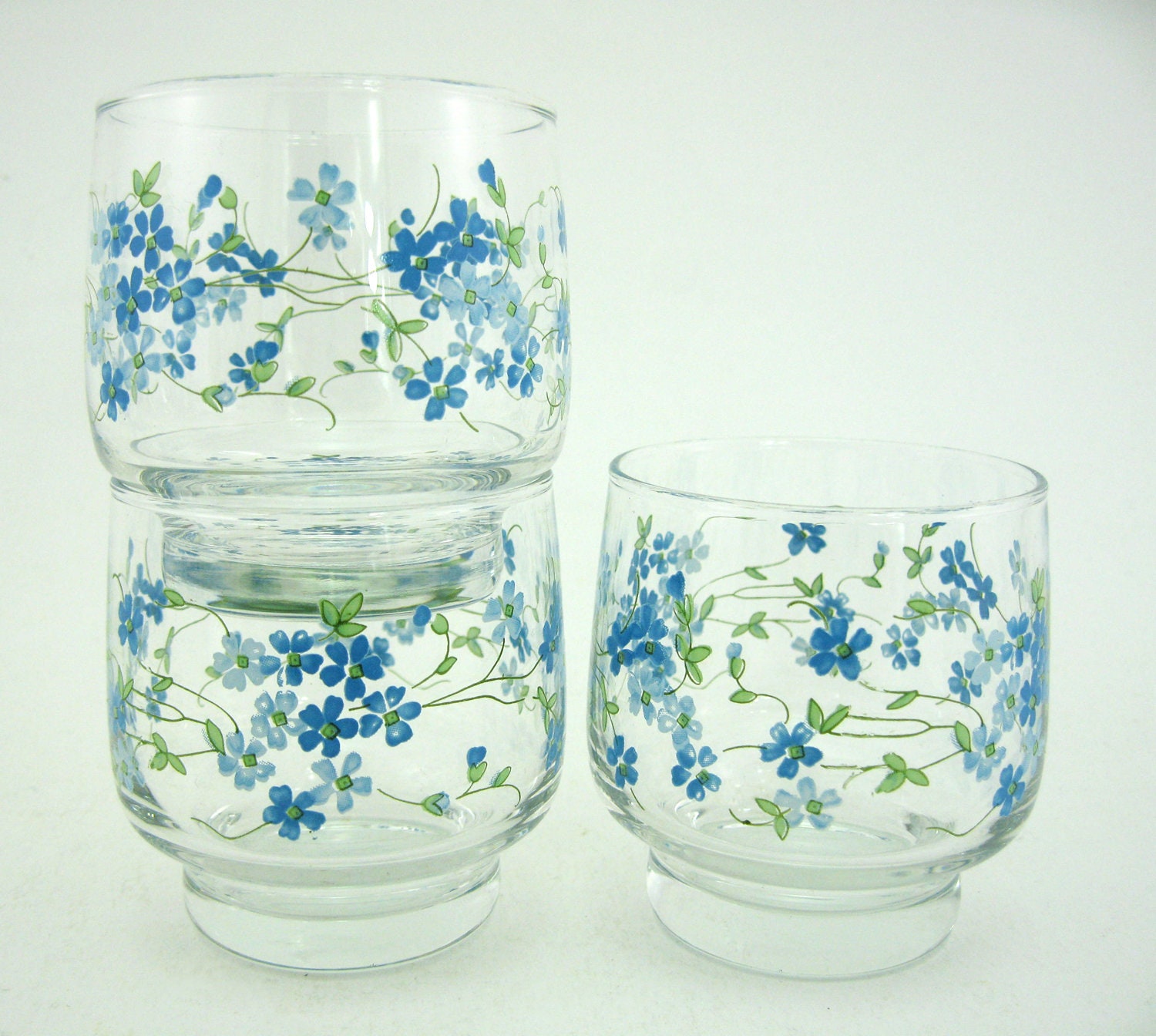 3 Verres à Eau en Verre Transparent - Décor Petites Fleurs Bleues Myosotis Veronica Luminarc Arcoroc