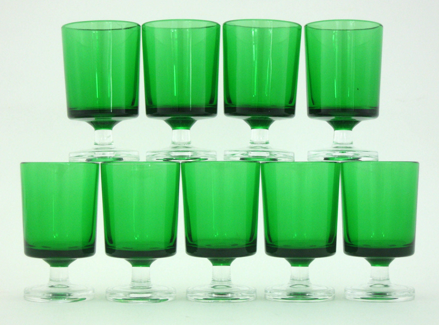 9 Verres à Liqueur Couleur Vert Émeraude - Cavalier Luminarc Arcoroc France Vintage Années 70