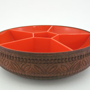 Orange-braunes Vorspeisentablett aus Kunststoff mit Fächern - Emsa W. Germany - Vintage 70er
