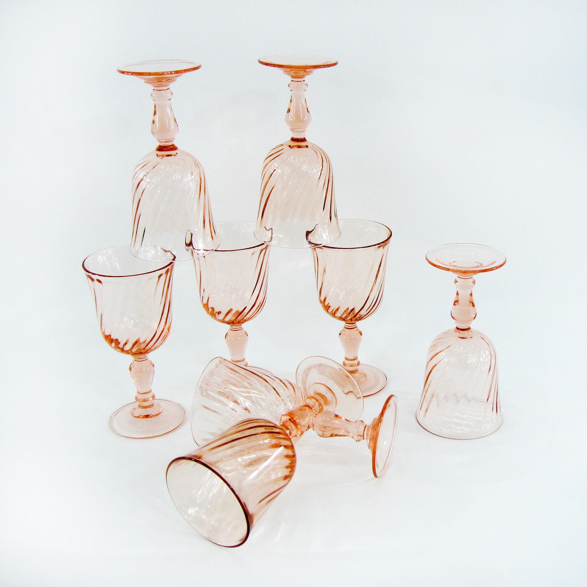 Lot De 4 Coupes à Glace Arcoroc France - Verre Torsadé Rose - Vintage