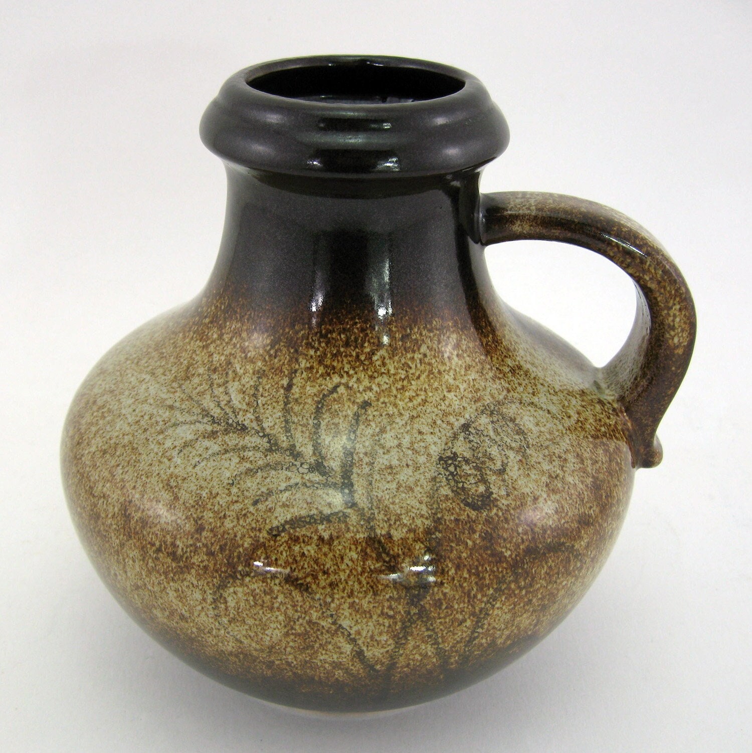 Vase en Céramique Émaillée Marron et Beige - Scheurich West Germany Pottery Vintage Années 70