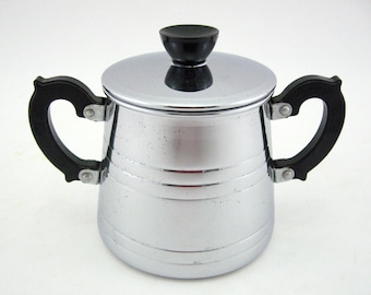 Antike Zuckerdose aus verchromtem Kupfer und Bakelit – Art-Deco-Stil – Menesa, Deutschland – Vintage 1940er Jahre