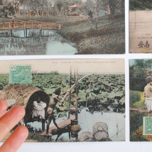Seltene Vietnam 4 alte Postkarten traditioneller Landschaften – Tonkin – Französisch-Indochina – alte Postkarte 1900 Asien A36