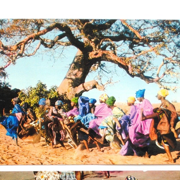 Afrikanische Frauenkunst / Afrikanischer Blumenmarkt und Tanz afrikanischer Frauen im Senegal-2 Vintage Postkarten - ethnische Kunst