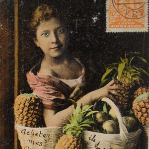 Rare Argentine - Cordoba - amérique du sud - envoyé de Mexico - petite fille vendeuse de fruits exotiques - carte postale ancienne A27