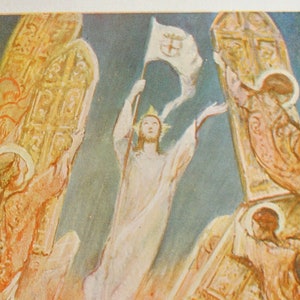 Introibit rex gloriae - illustration psaume de David, 23 de la Vulgate -  impression religieuse - carte postale ancienne