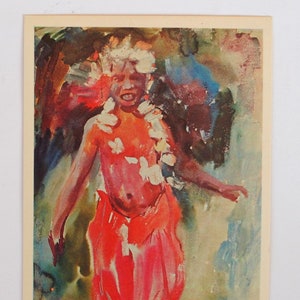 Rare-Polynésie-Pacifique-2 cartes rares  1970s -jeune danseuse et jeune homme avec coiffure de plumes-M. Plakhov et B. Alekseyev -