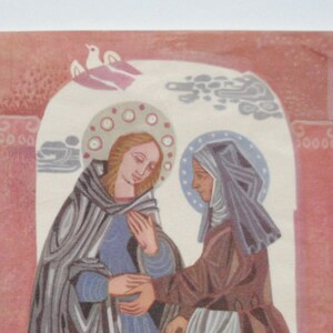 2 postales vintage de cuadros religiosos - regalo religioso - Virgen María y Santa Isabel - Jesús y Santa Verónica