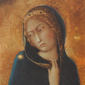 Vierge Marie / annonciation / Simone Martini / carte postale vintage de reproduction d'art religieux /  art médiéval