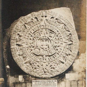 Selten -Aztekischer Kalender-Mexiko-präkolumbianische Kunst-präkolumbianisches Amerika-Vintage-Postkarte echtes Foto-Sonnenstein-ref150