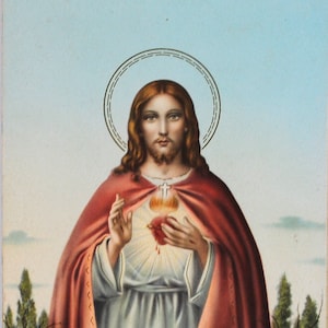 Jésus Christ au sacré coeur-prière à Jésus Christ-impression religieuse-carte postale ancienne-ref1