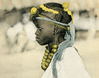 Rare old postcard - Upper Guinea - portrait of a young girl Djallonke - Digital file or vintage image